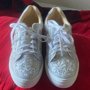 Betsey Johnson Silver Floral Sneakers